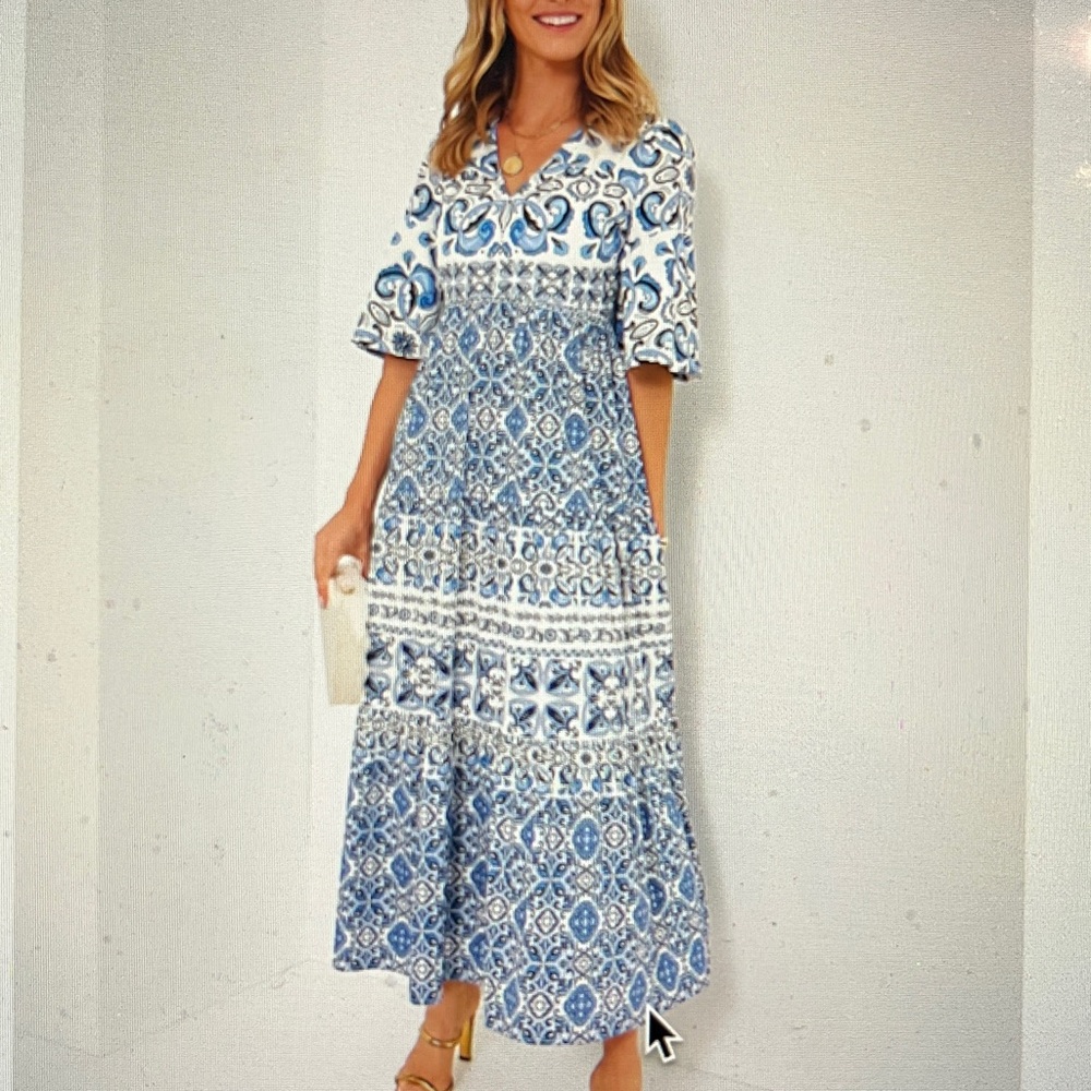 Tuckernuck Majolica Tile Ginger Blue and White Maxi Dress